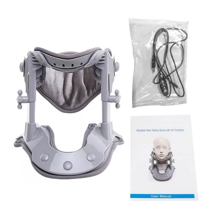 Adjustable Heating Cervical Neck Traction Collar - Gray Mesh Support Brace With 3 Heat Modes For Pain Relief