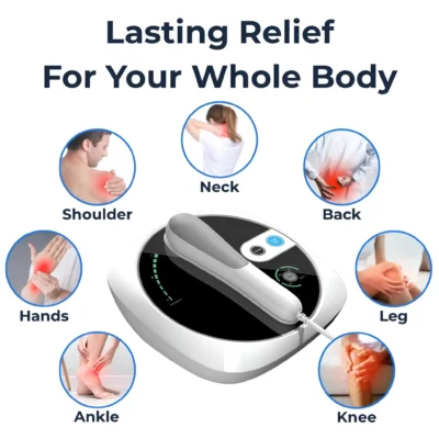 Ultrasound therapy machine application areas including shoulder, neck, back, hands, legs, ankles, and knees