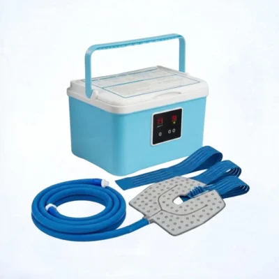 Cold Therapy Ice Machine for Knee Surgery Recovery with contoured knee wrap and connecting tube